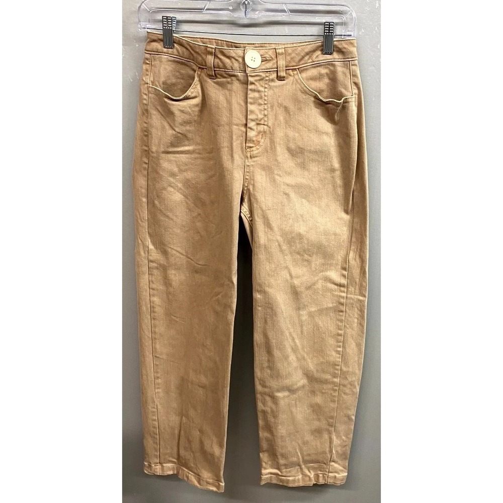 Molly Yeh Pants Womens 2 Brown Cotton Stretch Barrel Leg Flat Front Streetwear